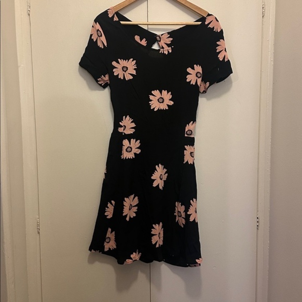 Myne Black Dress with Pink Floral Design